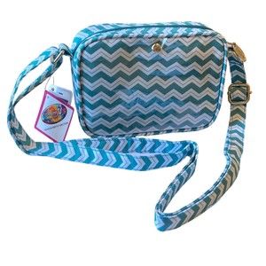 Charm 14 Chevron Teal White Crossbody Bag Touchscreen Purse NWT
